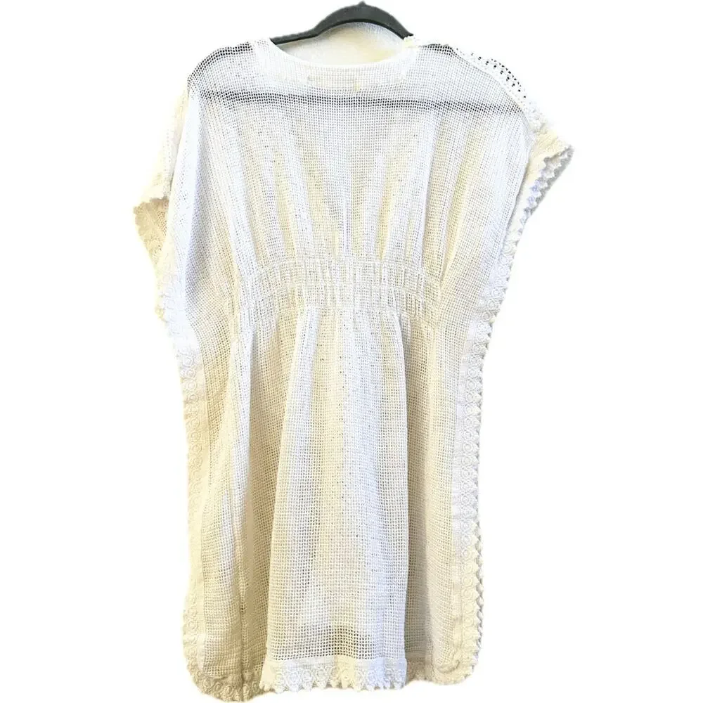 SeaSpice White Peruvian Cotton Crochet Swim Cover Up Dress M